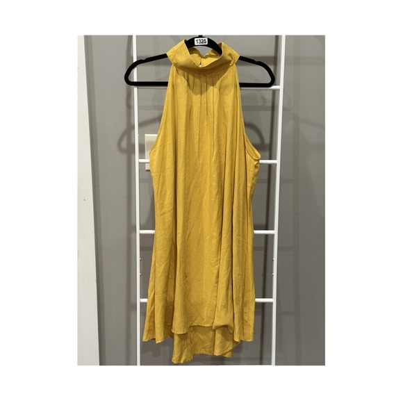 The Unbranded Brand Dresses & Skirts - Women's Yellow Solid Halter Neck Boho Chic Minimalist Midi Swing Dress XL